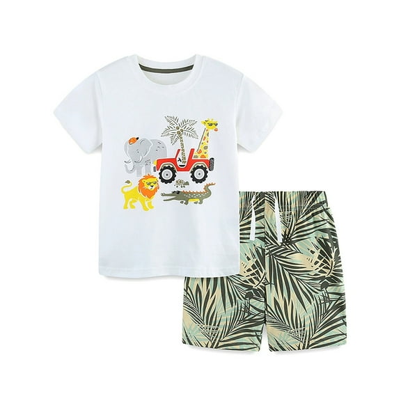 WIBACKER 2-7Y 100% Cotton Summer Pajamas for Toddler Boys 2 Piece Short Sleeve Sleepwear Kids Pjs Set - Animals