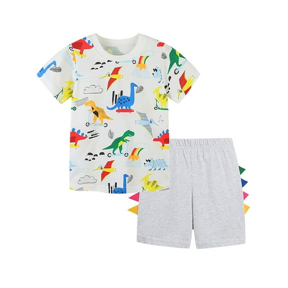 WIBACKER 2-7Y 100% Cotton Summer Pajamas for Toddler Boys 2 Piece Short Sleeve Sleepwear Kids Pjs Set - Dinosaur