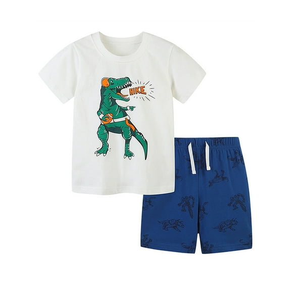 WIBACKER 2-7Y 100% Cotton Summer Pajamas for Toddler Boys 2 Piece Short Sleeve Sleepwear Kids Pjs Set - Dinosaur