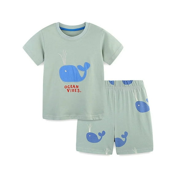 WIBACKER 2-7Y 100% Cotton Summer Pajamas for Toddler Boys 2 Piece Short Sleeve Sleepwear Kids Pjs Set - Whale