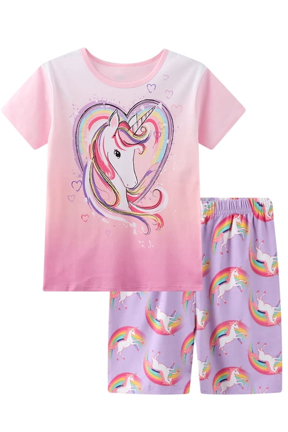 2-7Y Short Pajamas Set for Girls Kids Cotton Unicorn Sleepwear Toddler Summer Pjs