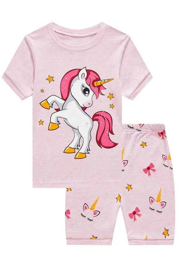 2-7Y Short Pajamas Set for Girls Kids Cotton Unicorn Sleepwear Toddler Summer Pjs