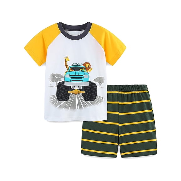 WIBACKER 2-7Y Toddler Boy Cotton Summer Outfit Short Sleeve T-Shirt and Shorts Kids Suits Set - Truck