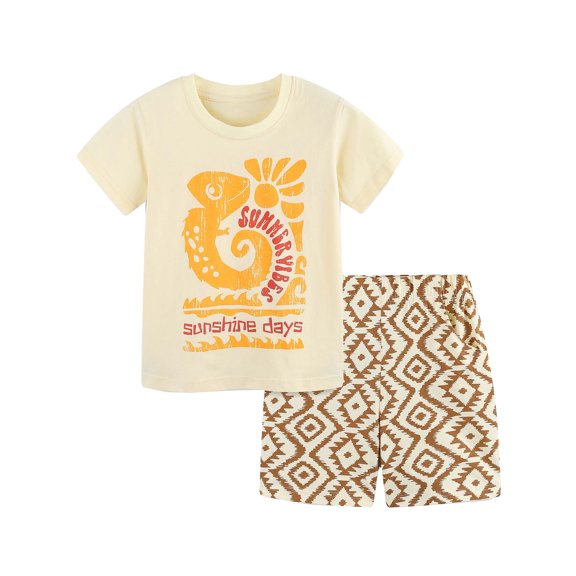 WIBACKER 2-7Y Toddler Boy Summer 100% Cotton Clothing Set Short Sleeve Tee and Aztec Shorts with Pockets Kids 2 Piece Outfit Set