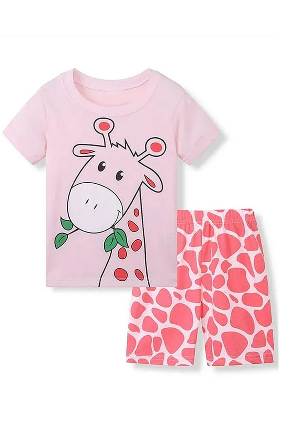 2-7Years Short Pajamas Set for Kids Girls Cotton Giraffe Sleepwear Toddler Summer Pjs