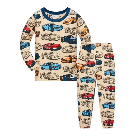 WIBACKER 2-8Y Kids and Toddler Boys Long Sleeve Pajamas 2 Piece Pjs Set 100% Cotton Sleepwear Cartoon Cars Jammies
