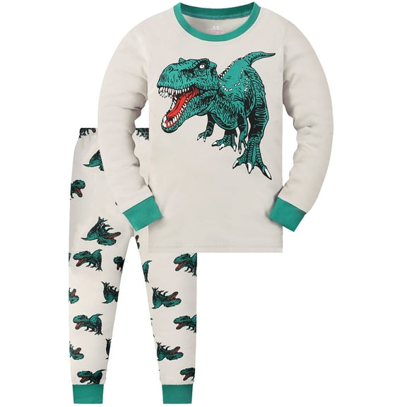 WIBACKER 2-9 Years Boys and Toddlers' Snug-Fit Cotton Pajamas Long Sleeve Sleepwear Sets, Dinosaur 8 Years