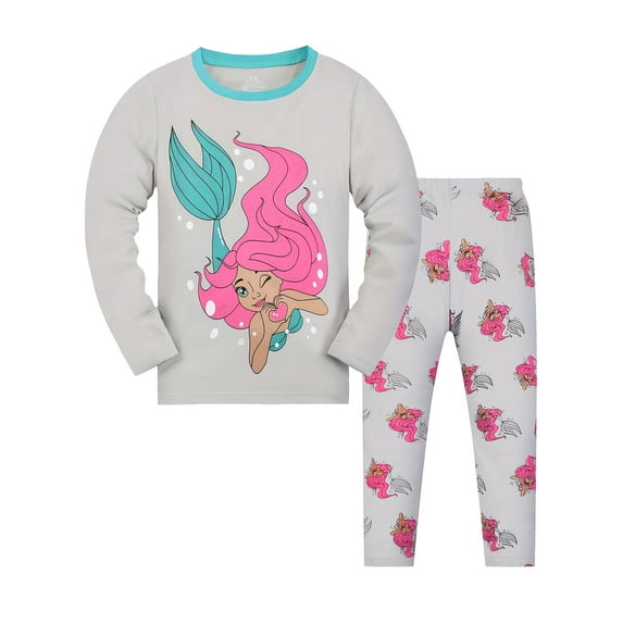WIBACKER 2-9Y Little & Toddler Boys Girls Pajamas 2-Piece Cotton Long Sleeve & Pants PJ Set Mermaid Kid Sleepwear