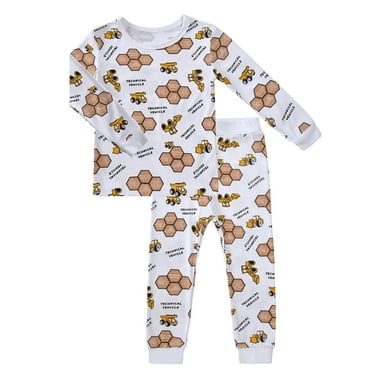 WIBACKER 2-Piece Bamboo Viscose Snug Fit Pajamas for Toddler Boys, Excavator 18-24 Months
