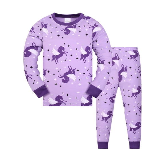 WIBACKER 2 Piece Pajamas Set Cotton Toddler Girls Snug Fit Pjs Kids Long Sleeve Top & Pants Nightwear Sets, Unicorn, 4-5 Years