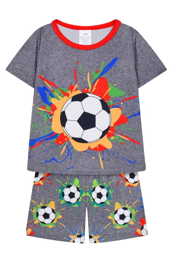 2-Piece Summer Pajamas for Kids Boys Soccer Short Sleeves Tee and Shorts Toddler Cool PJs Set Size 3-12Y