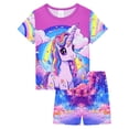 thumbnail image 1 of WIBACKER 2-Piece Summer Pajamas for Kids Girls Rainbow Unicorn Short Sleeves Tee and Shorts Toddler Cool PJs Set Size 3-12Y, 1 of 13