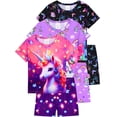 thumbnail image 1 of WIBACKER 2-Piece Summer Pajamas for Kids Girls Stars Unicorn Short Sleeves Tee and Shorts Toddler Cool PJs Set Size 3-12Y, 1 of 9