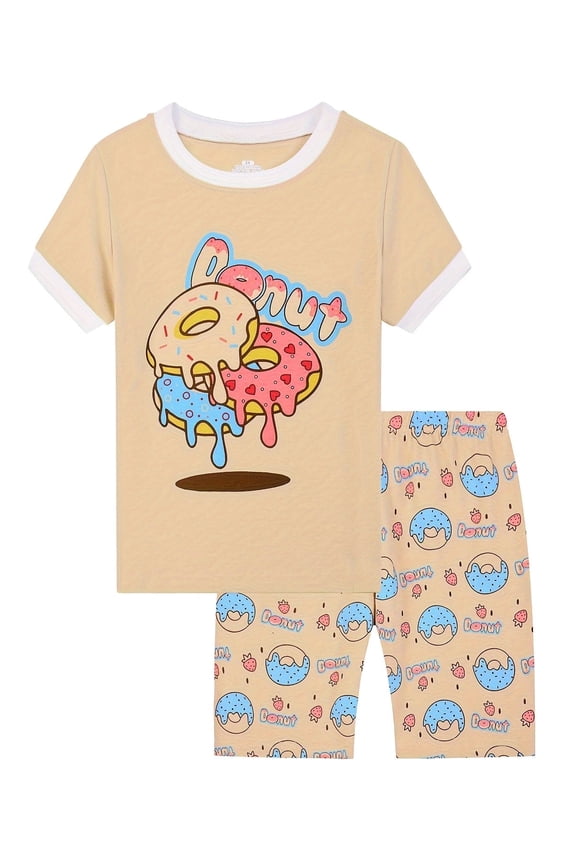 2 Pieces Little Girls Pajamas Summer Short Sets Donut Sleepwear Cotton Toddler Pjs Size 2-9 Years