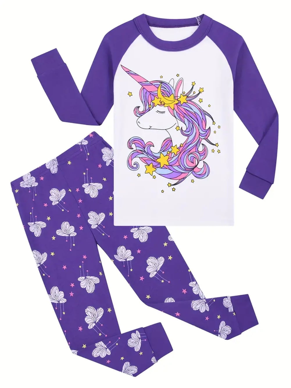 WIBACKER 2 Pieces Pajamas for Girls 100 Cotton Kids Sleepwear Fall