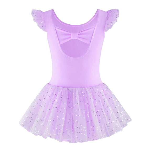 WIBACKER 3-10Y Girls Ruffle Sleeve Ballet Dance Dress Bowknot Back Tutu Skirted Leotards Ballerina Outfits for Kids