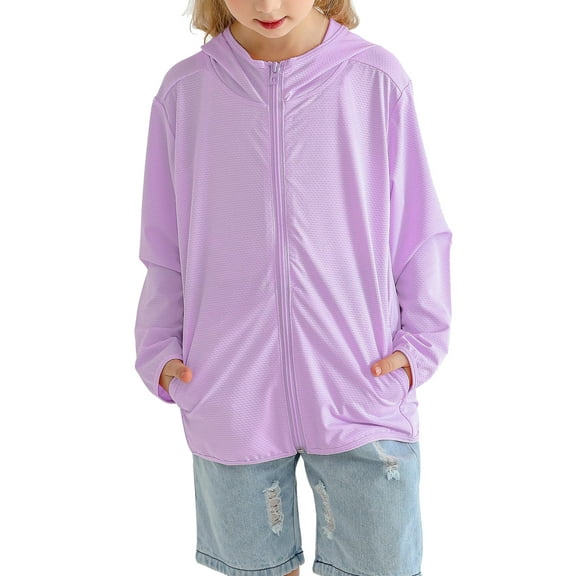 WIBACKER 3-12 Years Kids Athletic Zip Jackets Boys Girls Hoodie Sun Protection Cooling Shirt
