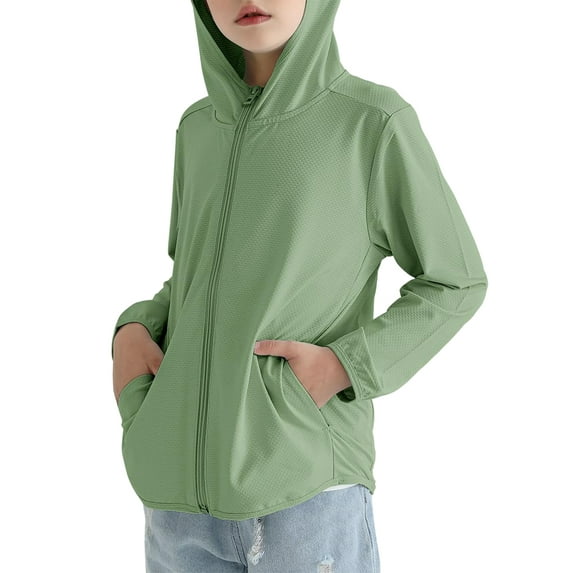 WIBACKER 3-12 Years Kids Athletic Zip Jackets Boys Girls Hoodie Sun Protection Cooling Shirt