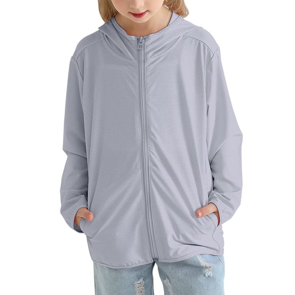 WIBACKER 3-12 Years Kids Athletic Zip Jackets Boys Girls Hoodie Sun Protection Cooling Shirt