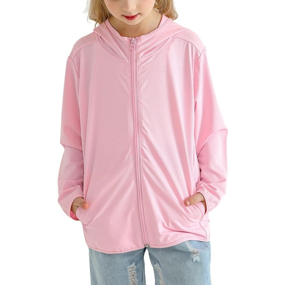 WIBACKER 3-12 Years Kids Athletic Zip Jackets Boys Girls Hoodie Sun Protection Cooling Shirt