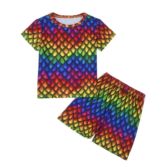 WIBACKER 3-12Y Boys 2-Piece Pajamas 3D Dinosaur Printed Short Sleeve Cool Summer PJ Set Kids Sleepwear