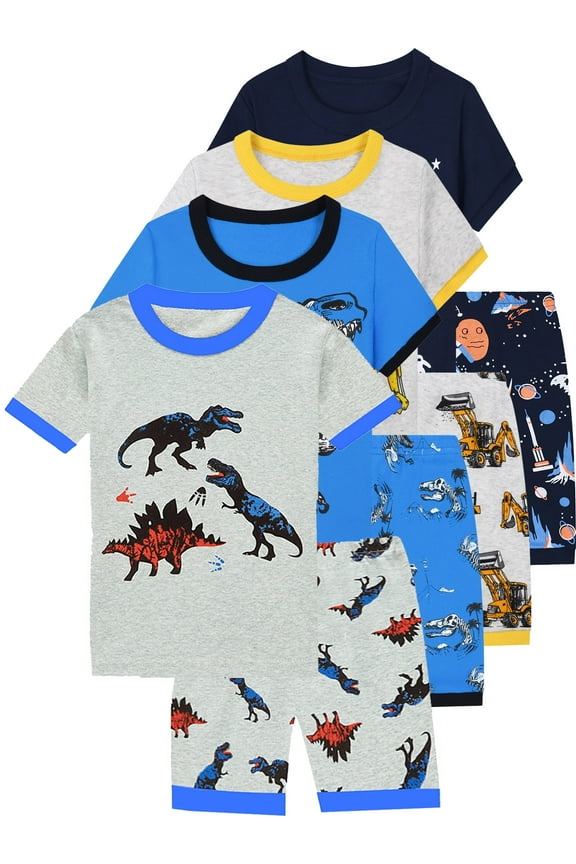 3-12Y Toddler Boys Gray 2-Piece Dinosaur Pajamas 100% Cotton Sleepwear Sets