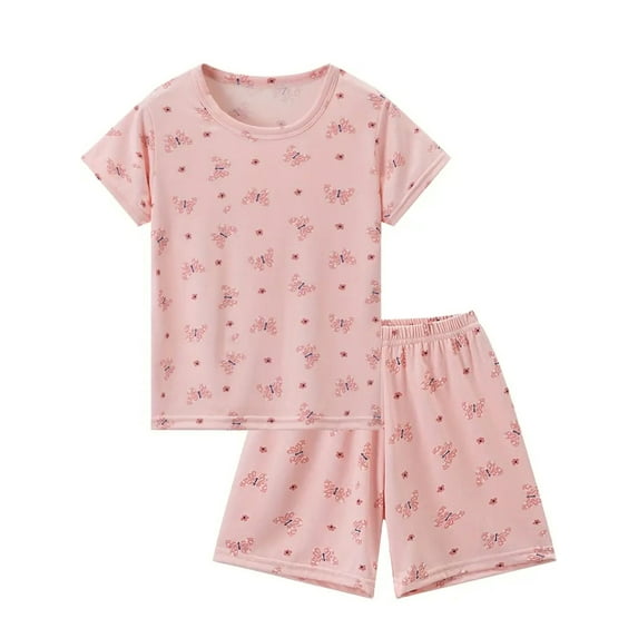 WIBACKER 3-12Y Girls Loose Pajamas for Little & Big Girls 2PC Set Thin Sleepwear Summer Short Sleeve Jammies - Butterfly