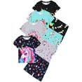thumbnail image 1 of WIBACKER 3-12Y Girls Pajamas Set Kids Unicorn Sleepwear 2 PCS Short Sleeve Top and Shorts Pants for Toddler Girls Summer Jammies, 1 of 12