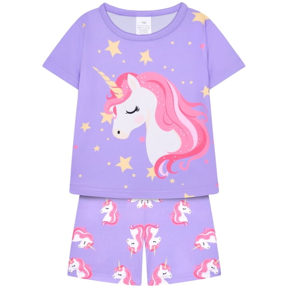 WIBACKER 3-12Y Girls' Two Piece Unicorn Sleepwear Top and Bottom Pajama Set Kids Cool Short Summer Pjs