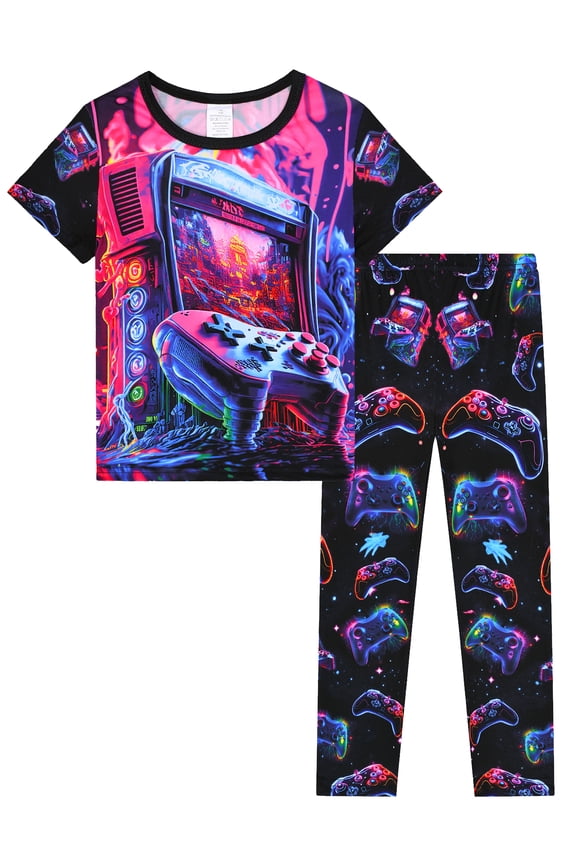 3-12Y Kids Boys Pajamas Set Big Boy Short Sleeve Tops and Pants 2 Piece Pjs Boys Sleepwear Game Console Jammies