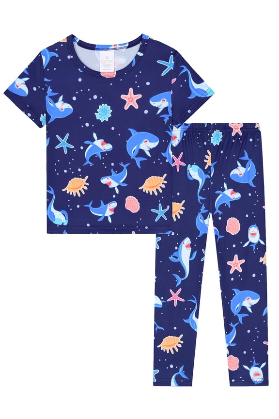 3-12Y Kids Boys Pajamas Set Little Boy Short Sleeve Tops and Pants 2 Piece Pjs Toddler Sleepwear Sea Shark Jammies