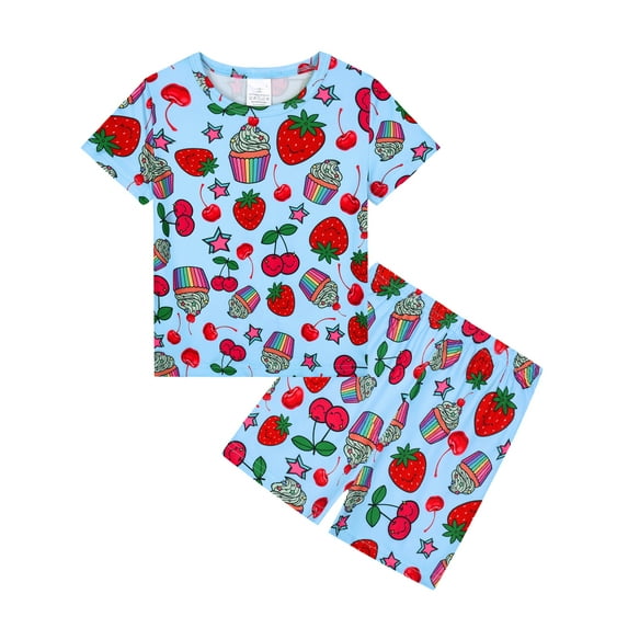 WIBACKER 3-12Y Kids Girls Summer Pajamas Set Toddler and Little Girl Short Sleeve Top and Shorts 2 Piece Pjs Strawberry Sleepwear