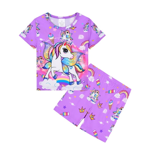 WIBACKER 3-12Y Kids Girls Summer Pajamas Set Toddler and Little Girl Short Sleeve Top and Shorts 2 Piece Pjs Unicorn Sleepwear