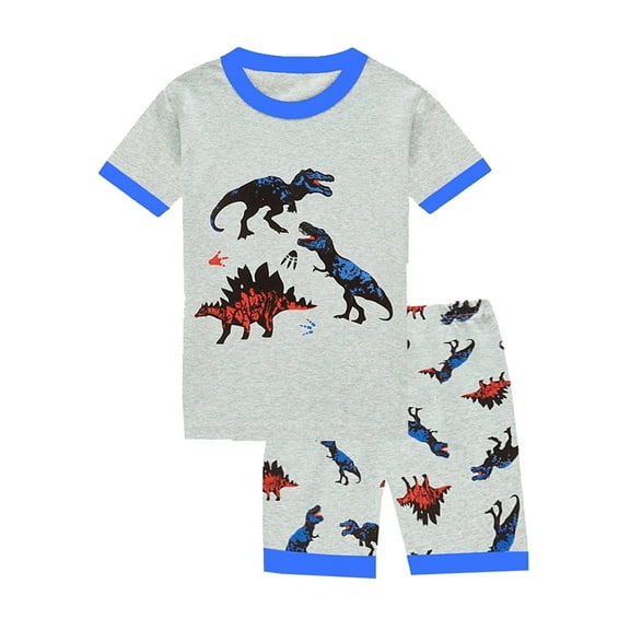 WIBACKER 3-12Y Little Boys Gray 2-Piece Dinosaur Pajamas 100% Cotton Sleepwear Sets
