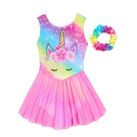 WIBACKER 3-12Y Sleeveless Gymnastics Ballet Leotard with Skirt for Girls Sequin Unicorn Dance Dresses Yoga Sports