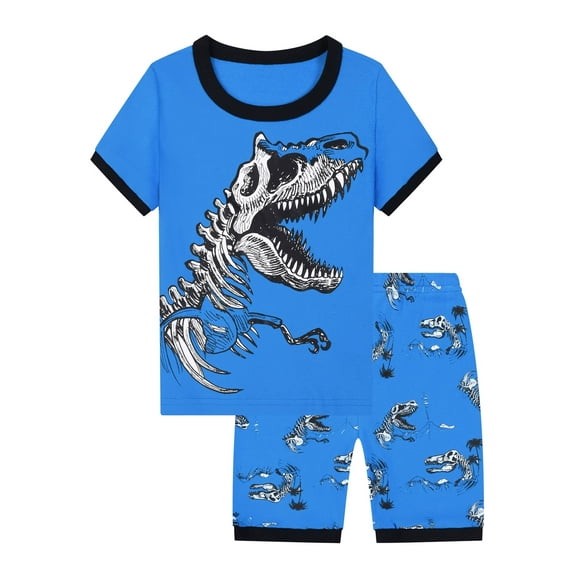 WIBACKER 3-12Y Toddler Boys Blue 2-Piece Dinosaur Pajamas 100% Cotton Sleepwear Sets