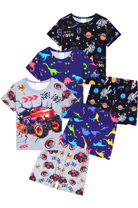 3-12Years Kids Boys 2-Piece Pajamas 3D Truck Printed Short Sleeve Cool Summer PJ Set Toddler Sleepwear