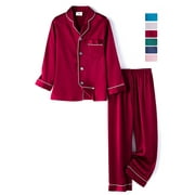 WIBACKER 3-14T Pajamas Set for Kid Baby Boy Girl Long Sleeve Button Down Silk Sleepwear Loungewear Set Gifts