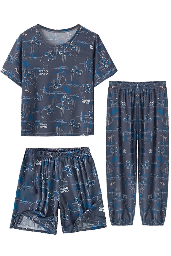 3-14Y Big Boys' 3-Piece Game Loose-fit Sleepwear Set Thin Soft Summer Pajamas