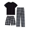 thumbnail image 1 of WIBACKER 3-14Y Boys' Plaid 3-piece Loose-fit Pajama Set Thin Soft Tee & Shorts & Pants PJ Comfy Jammies Set Summer, 1 of 11