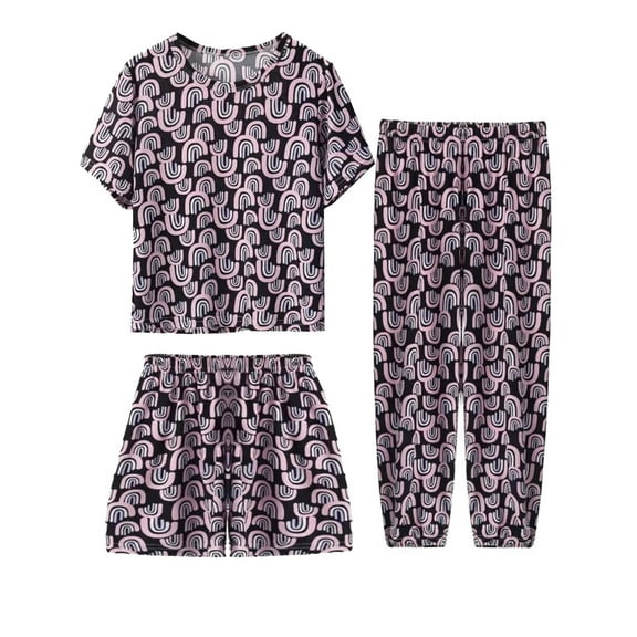 WIBACKER 3-14Y Little Girls' 3-Piece Rainbow Loose-fit Sleepwear Set Thin Soft Summer Pajamas