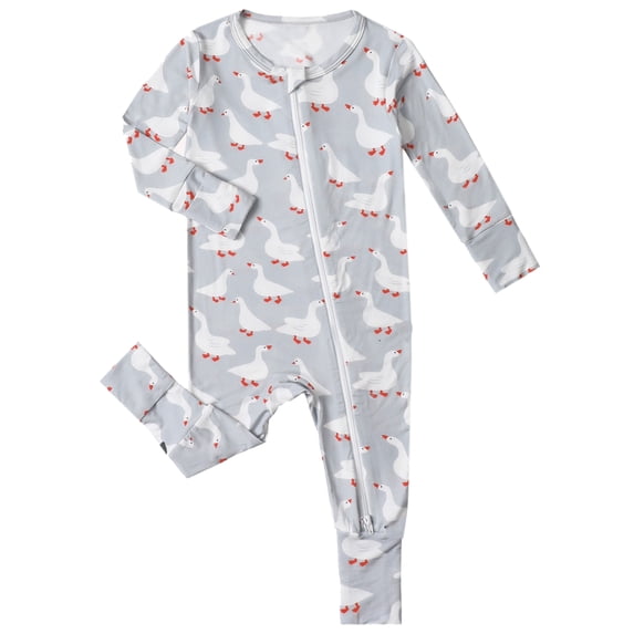 WIBACKER 3-24M Bamboo Newborn Baby Boys Convertible Footie Pajamas, Toddler Footed Zipper Sleeper for Infant Baby Girls - Goose