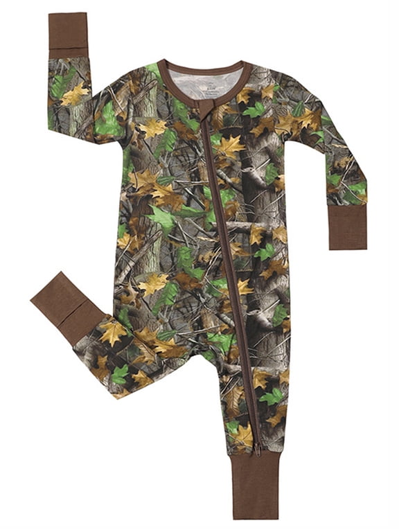 3-24M Bamboo Newborn Baby Convertible Footie Pajamas, Toddler Footed Zipper Sleeper for Infant Baby Boys - 1PCS Forest Leaf