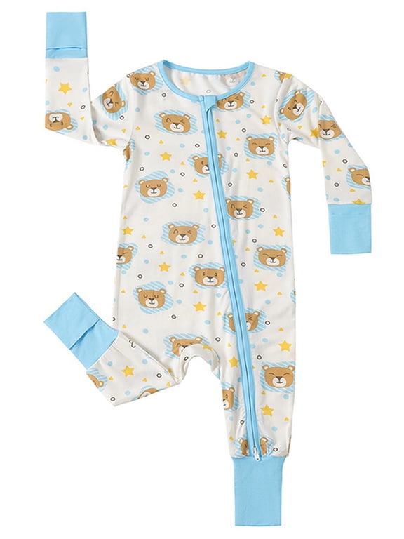 3-24M Bamboo Newborn Baby Convertible Footie Pajamas, Toddler Footed Zipper Sleeper for Infant Baby Boys - Bear