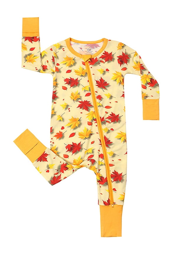 3-24M Bamboo Viscose Baby Convertible Footie Pajamas, Sleep and Play Footed Zipper Sleeper for Baby Girls - Maple Leaf