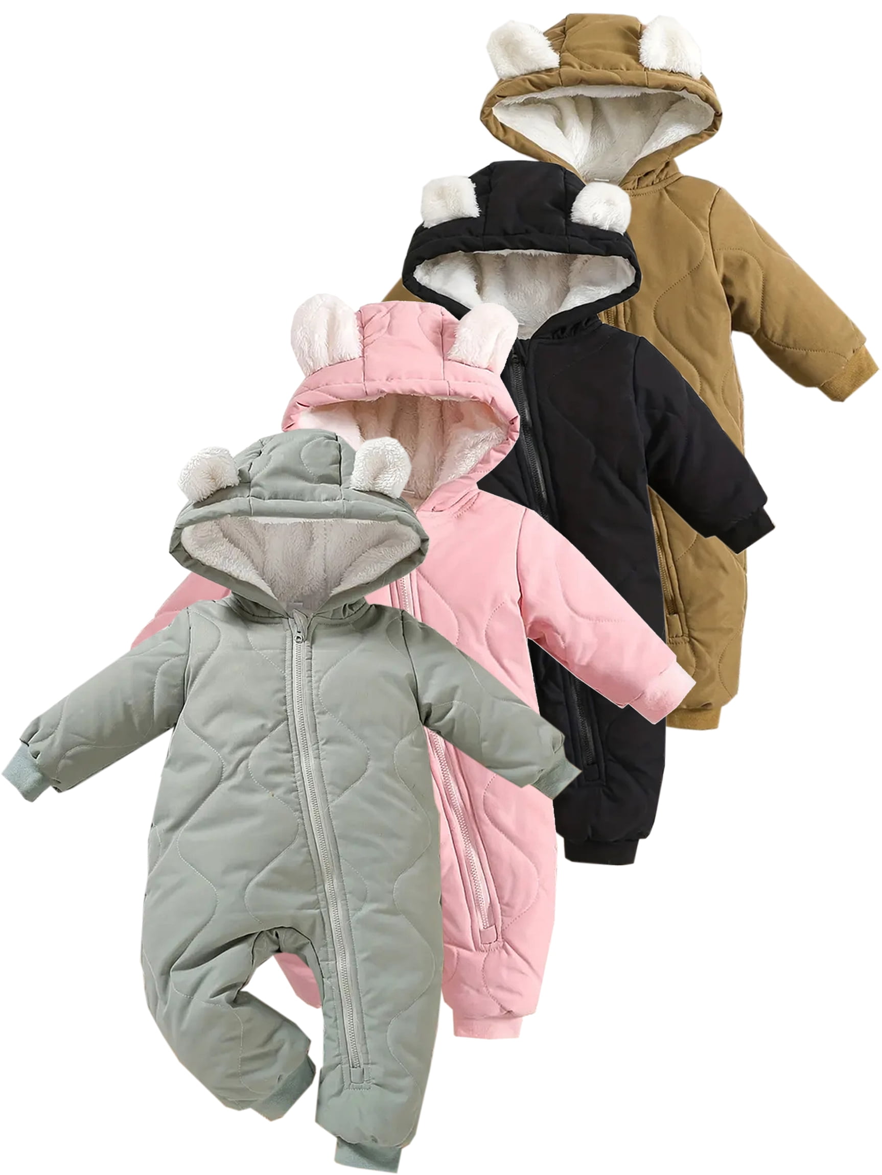 WIBACKER 3-24M Infant Hooded Thick Romper Long Sleeve Zipper Fleece Warm Winter Coat for Baby Toddler Boys Girls