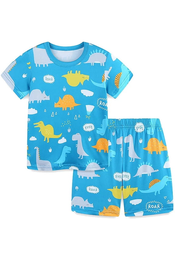 3-8T Boys' Two Piece Dinosaur Sleepwear Top and Bottom Pajama Set Kids Cool Short Summer Pjs