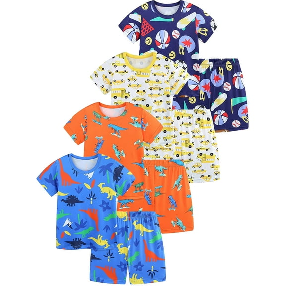 WIBACKER 3-8T Boys' Two Piece Dinosaur Sleepwear Top and Bottom Pajama Set Kids Cool Short Summer Pjs