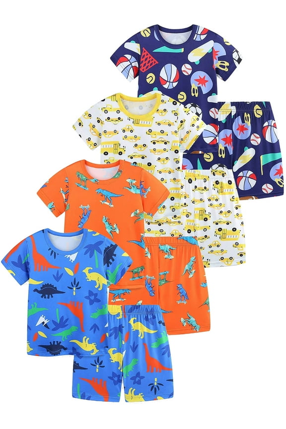 3-8T Boys' Two Piece Dinosaur Sleepwear Top and Bottom Pajama Set Kids Cool Short Summer Pjs