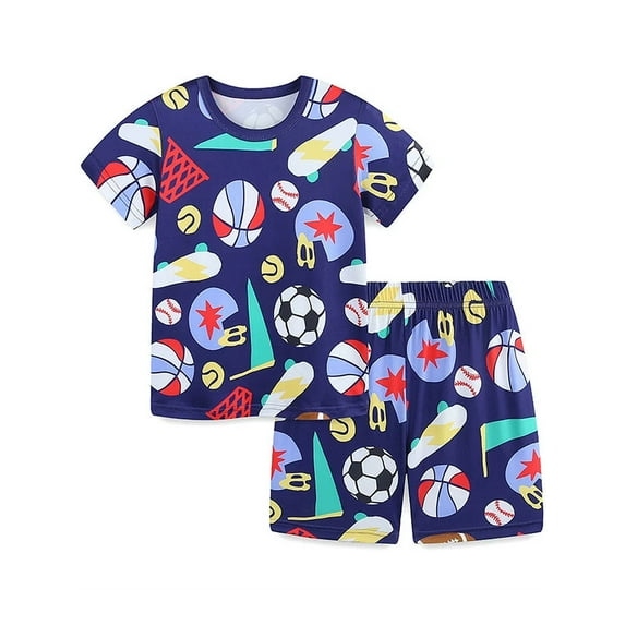 WIBACKER 3-8T Boys' Two Piece Rugby Sleepwear Top and Bottom Pajama Set Kids Cool Short Summer Pjs